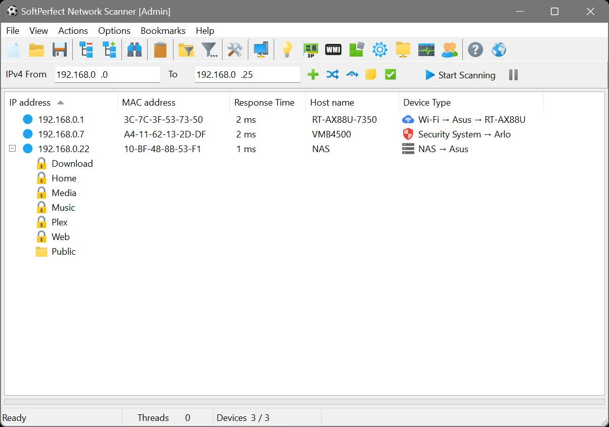 SoftPerfect Network Scanner interface